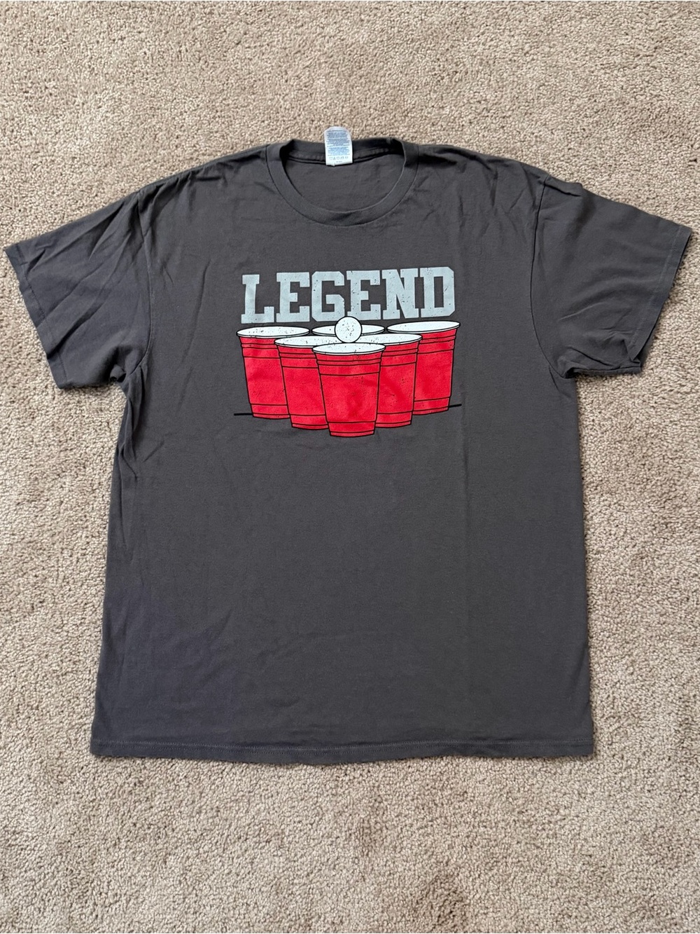 Menโs LEGEND Cup Pong Graphic Tee with Red Cup Print Short Sleeve T-Shirt Large